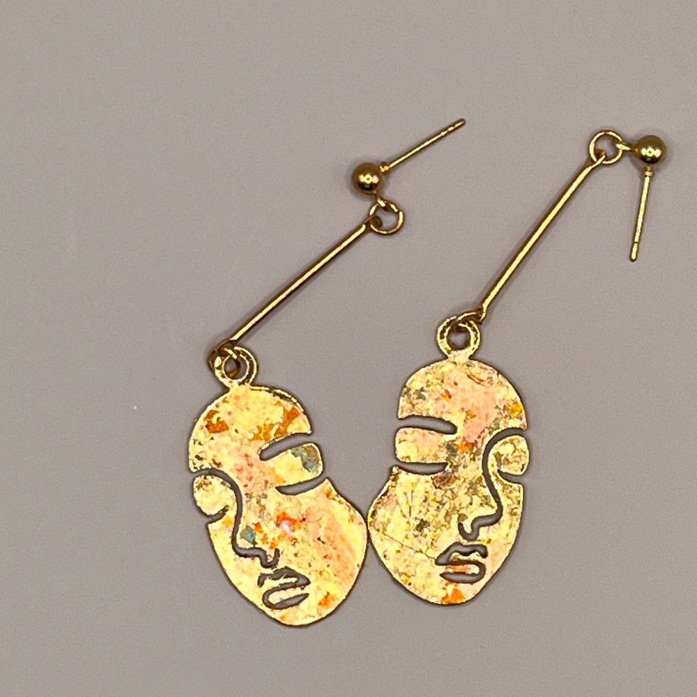 Minimalist Face Hand Gilded Gold Leaf Earrings